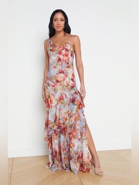 New L'Agence Viola Floral Print Silk Dress Size 6